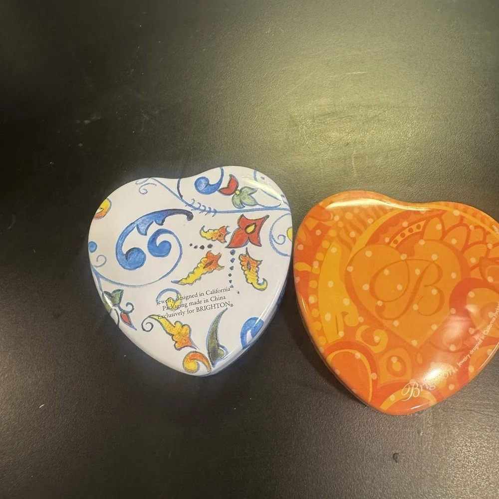 Brighton Metal Tins Heart Shaped Keepsakes Lot‎ of 2 Empty